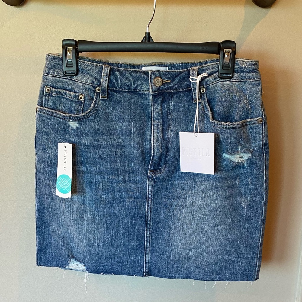 Pistola Lakota Distressed Raw Hem Denim Skirt, color: Indigo, size 10.